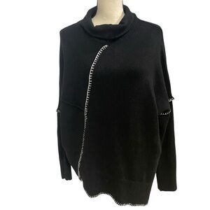 Elan Asymmetrical Turtleneck Sweater Cardigan Sz Small Black Oversized Fit